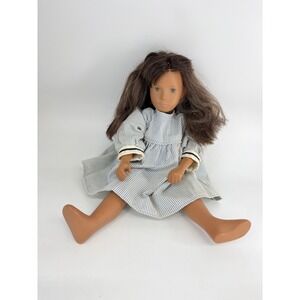 Vintage Sasha Doll Dark Brown Hair Tan Skin Blue Striped Dress Collectible